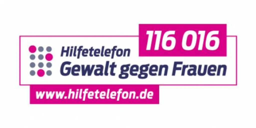 Das Bild zeigt das Logo "Hilfetelefon Gewalt gegen Frauen. 116 016. www.hilfetelefon.de."