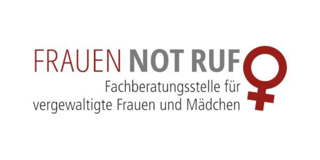 Das Bild zeigt das Logo "Frauen-Notruf". Text: Fachberatungsstelle für vergewaltigte Frauen und Mädchen.