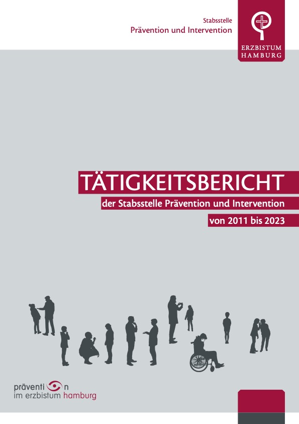 Das Bild zeigt die Titelseite der Publikation "Tätigkeitsbereiche Prävention im Erzbistum Hamburg von 2011 bis 2023."