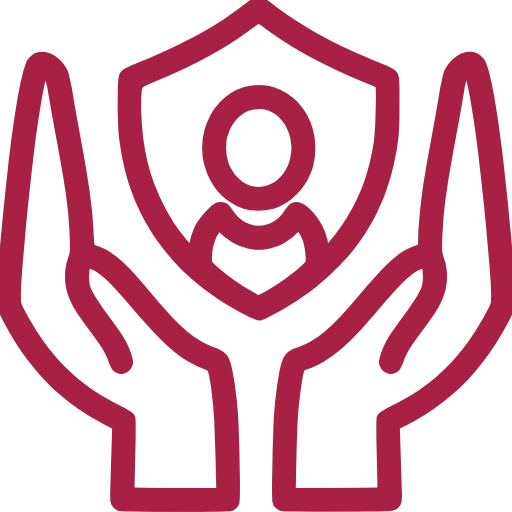 Das Icon zeigt zwei Hände, die einer Person, die sich zwischen den beiden Händen befindet, Schutz gibt.