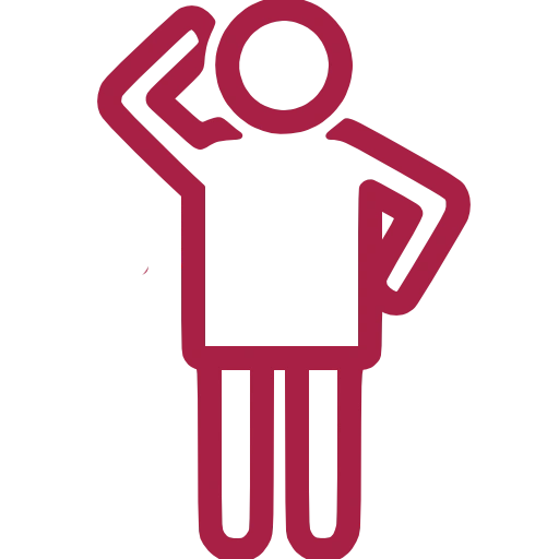 Das Icon zeigt eine Person, die sich nachdenklich den Kopf hält und sich mit einer Hand die Hüfte abstützt.