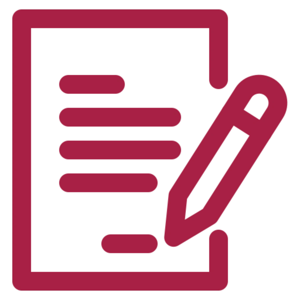 Das Icon zeigt ein Blatt Papier mit Linien und einen Stift.