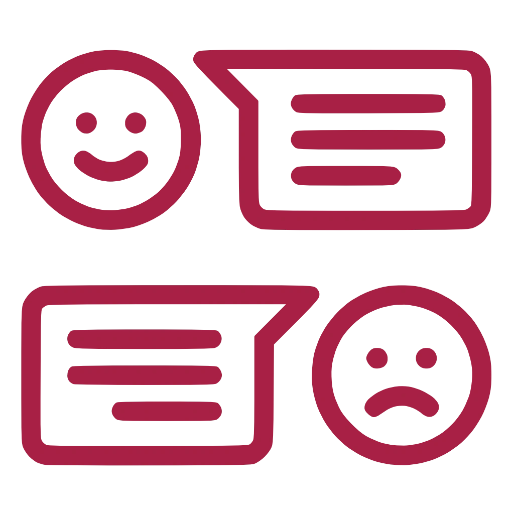 Das Icon zeigt zwei Smileys. Ein lächelndes und ein trauriges - jeweils mit einer Sprechblase.