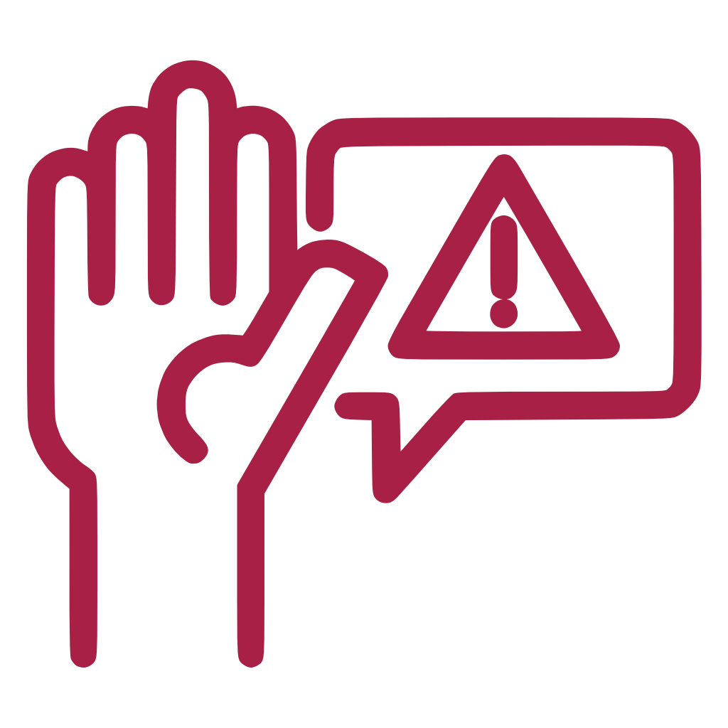 Das Icon zeigt zeigt eine rechte Hand. Rechts davon eine Sprechblase mit einem "Achtung"-Schild.