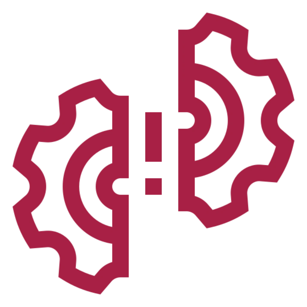 Das Icon zeigt zwei Zahnräder-Hälften, die an der Schnittlinie versetzt zueinander stehen. In der Mitte steht ein Ausrufezeichen.