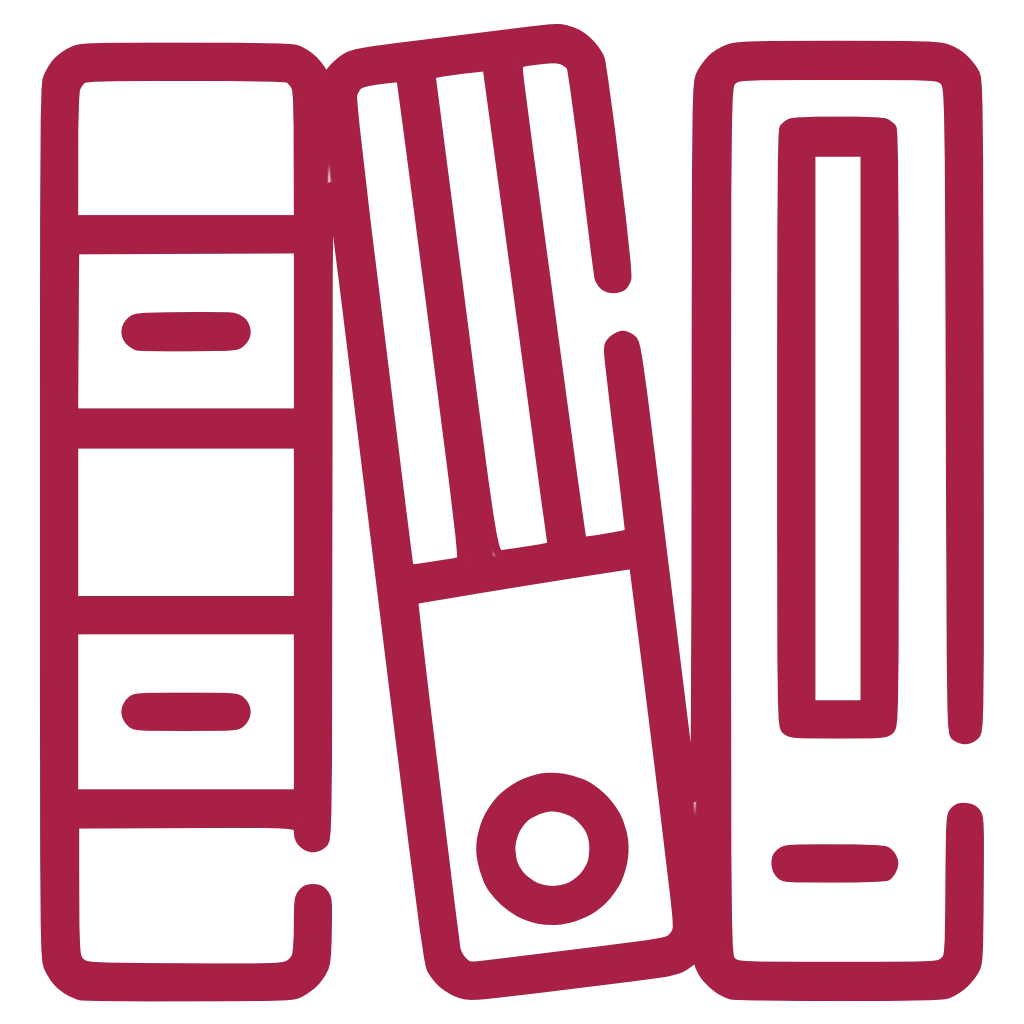 Das Icon zeigt drei aufrechtstehen Aktenordner. Der mittlere kippt leicht zur linken Seite.